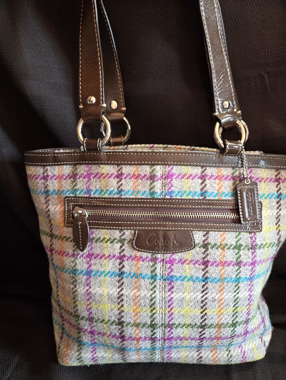 Coach Penelope Tattersall Multicolor Plaid Wool Tote EUC